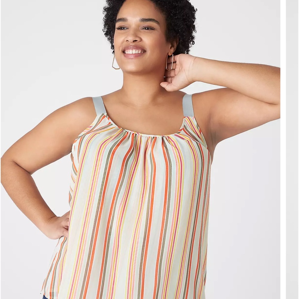 Lane Bryant Matching Set - Striped Cami with Grosgrain Ribbon Straps & Overpiece